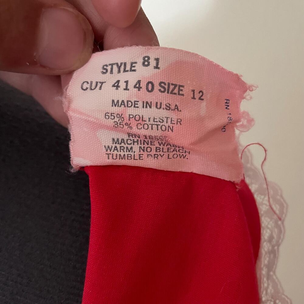 70's vtg red prairie cottage core dress lace up milkmaid square dancing Jeri Bee - Picture 9 of 11